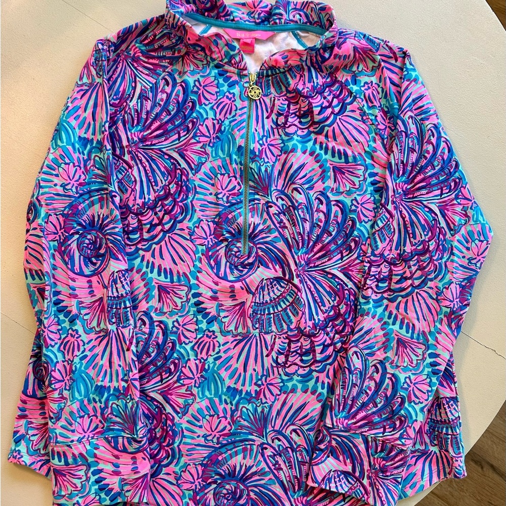 Lilly Pulitzer Pink and Blue Floral Zip Pullover